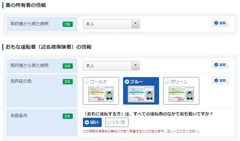 車の所有者と運転者の情報